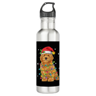 Bouteille D'eau Goldendoodle Noël Santa Hat Fairy Lumières