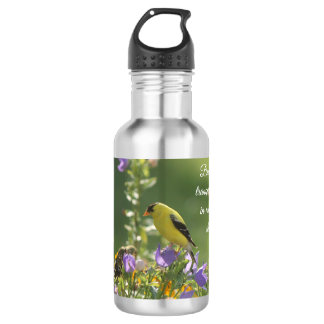 Bouteille D'eau Goldfinch sur Harebell Flower