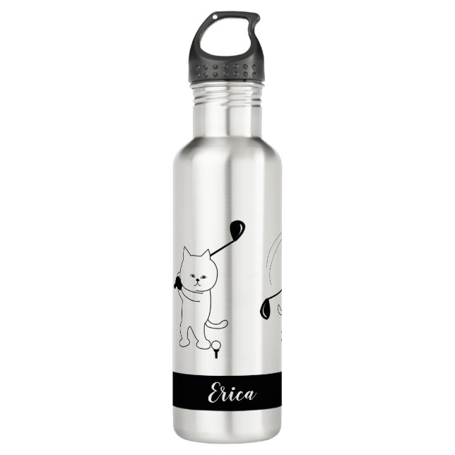 Bouteille D'eau Golf Golfer Girl Cute cat Personnalisé Stainless (Devant)