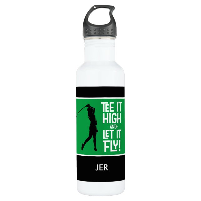 Bouteille D'eau Golf Sports Tee Quote Funny Black Green 24 oz (Devant)