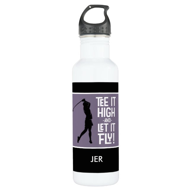 Bouteille D'eau Golf Sports Tee Quote Funny Black Purple 24 oz (Devant)