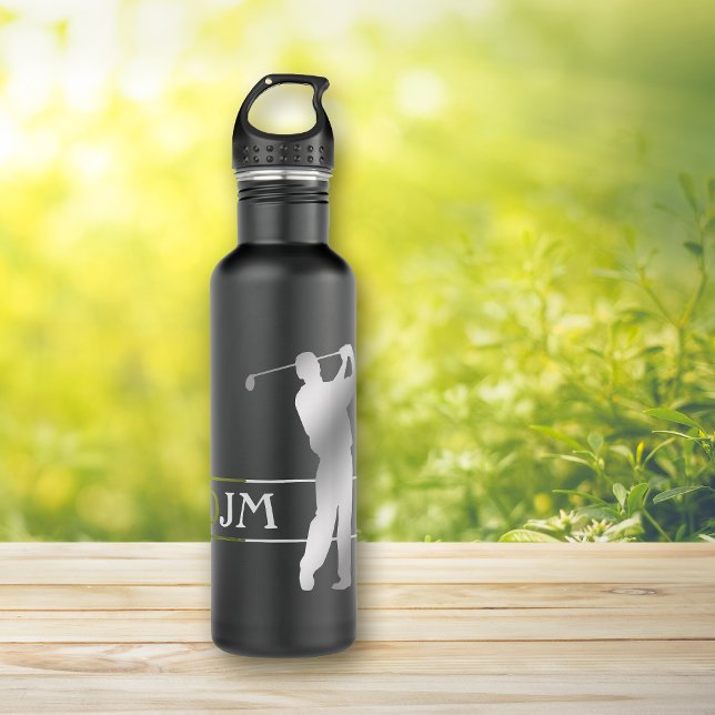 Bouteille D'eau Golfeur Silhouette Monogramme (Créateur téléchargé)