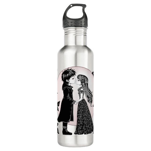 Bouteille D'eau Gothique Emo Enfants Kiss Valentine's Day (Devant)