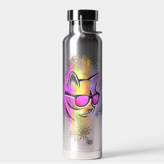 Bouteille D'eau Gourde chat couleurs lunettes de soleil