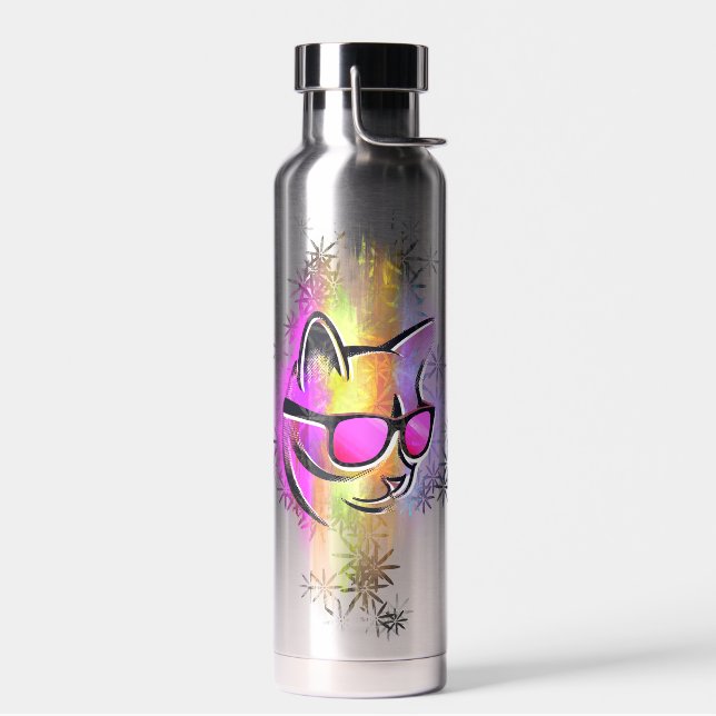 Bouteille D'eau Gourde chat couleurs lunettes de soleil (Gauche)