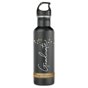 Bouteille D'eau Graduate Custom Nom de l'école Confetti Or noir