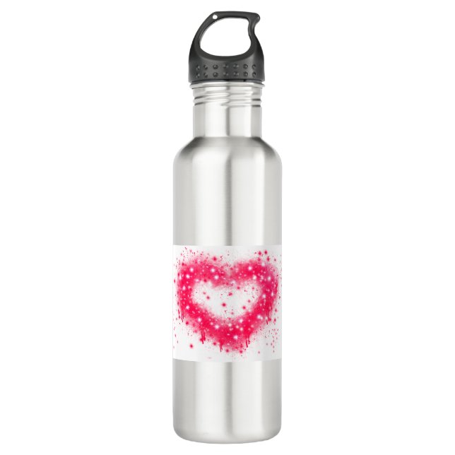 Bouteille D'eau Graffiti peinture rose brillant design coeur (Devant)