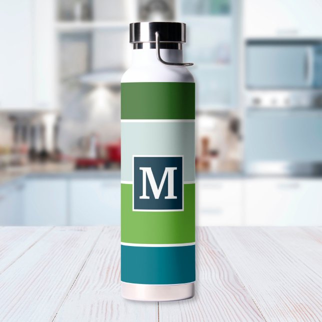 Bouteille D'eau Grandes bandes en bleu et vert avec Monogrammes (Créateur téléchargé)