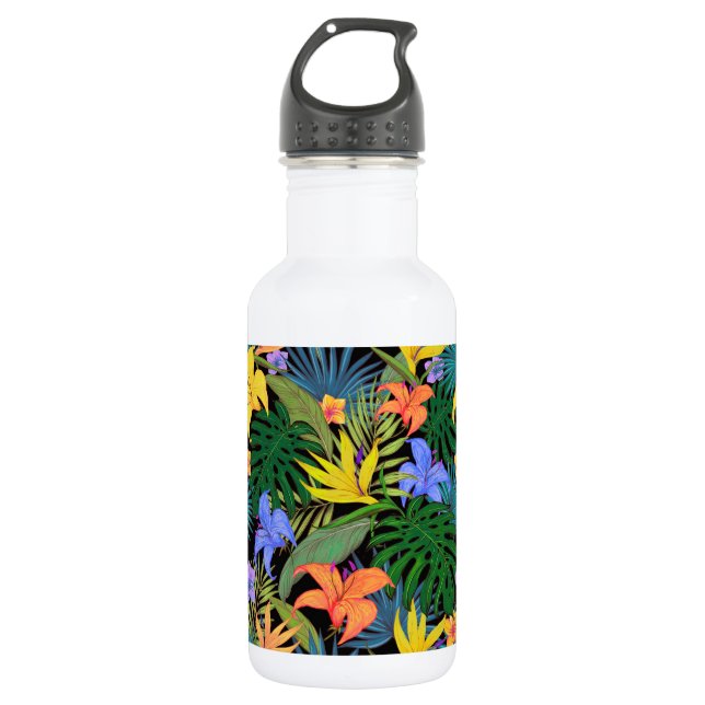 Bouteille D'eau Graphique de fleur d'Aloha de Hawaii tropical (Devant)