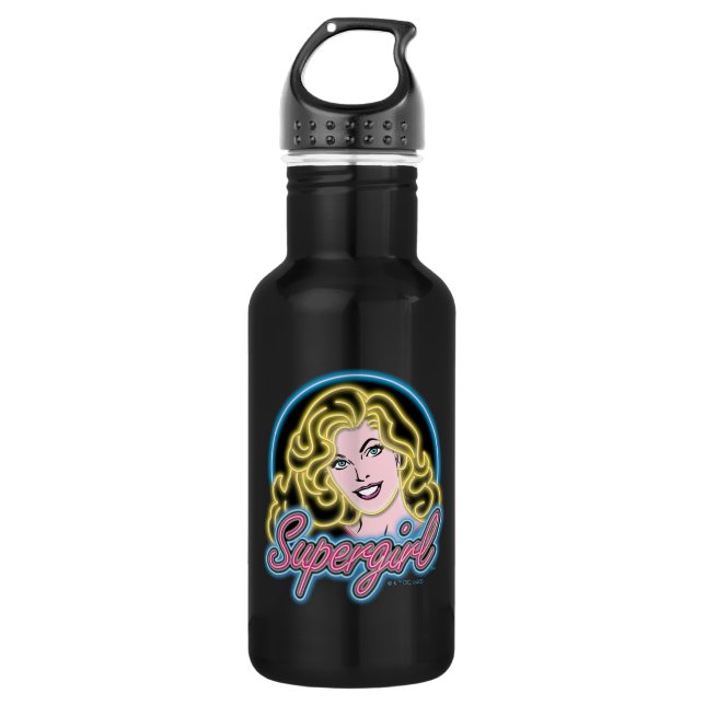 Bouteille D'eau Graphique des lumières de Neon Retro Supergirl (Devant)