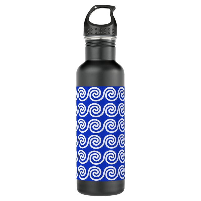Bouteille D'eau Grec Meander Key Waves Motif Bleu (Devant)