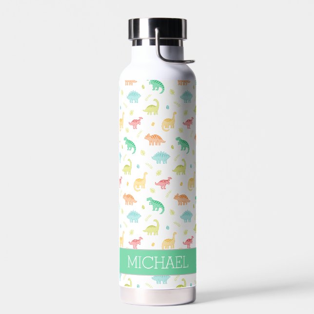 Bouteille D'eau Green Blue Dinosaur Motif Nom personnalisé (Gauche)