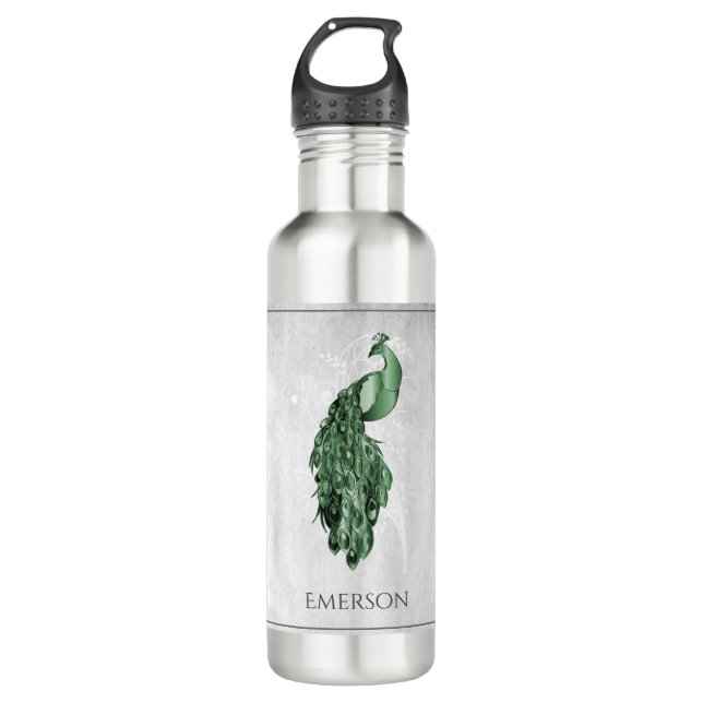 Bouteille D'eau Green Elegant Peacock Personnalisé (Devant)