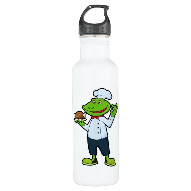 Bouteille D'eau Grenouille comme cuisiner avec assiette de service (Devant)