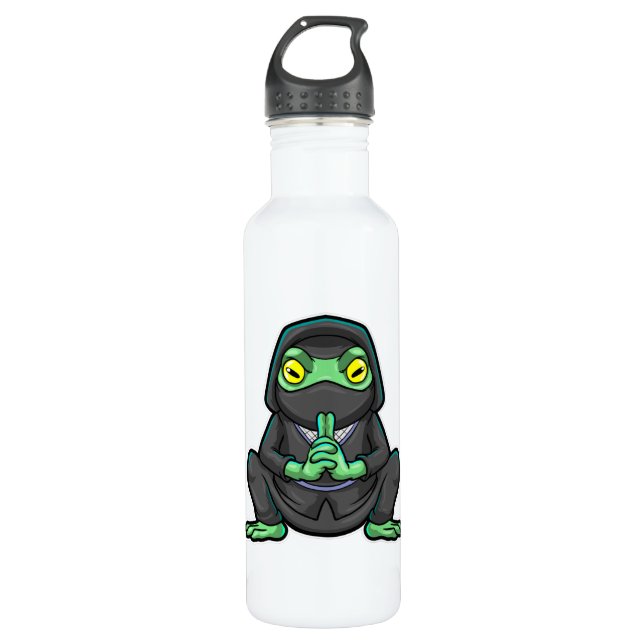 Bouteille D'eau Grenouille comme Ninja en noir (Devant)