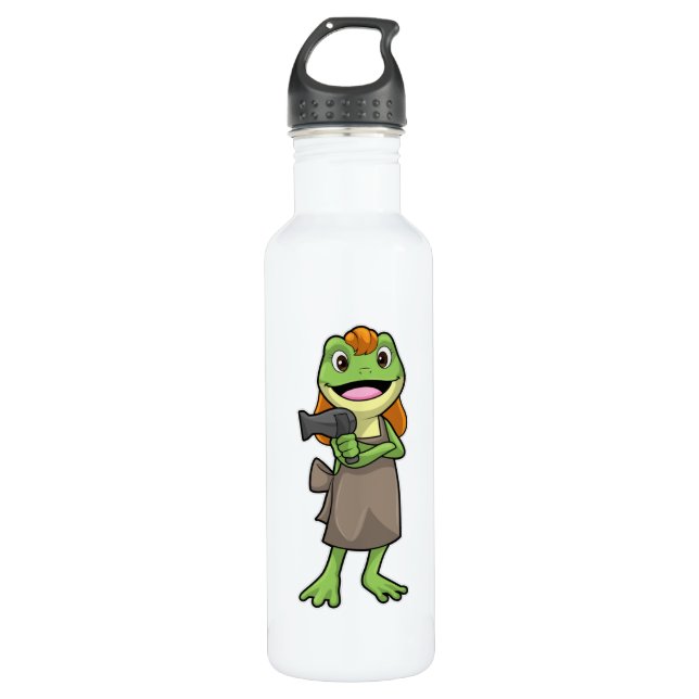 Bouteille D'eau Grenouille en coiffeur avec sèche-cheveux (Devant)