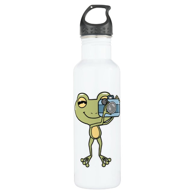 Bouteille D'eau Grenouille en photographe avec caméra (Devant)