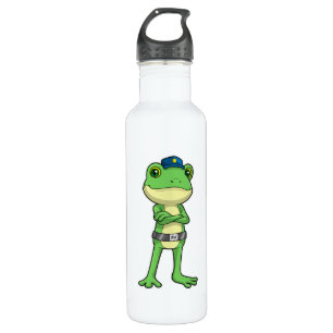 Bouteille D'eau Grenouille en tant qu'agent de police avec casquet