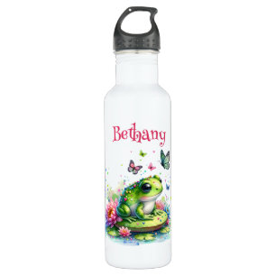 Bouteille D'eau Grenouille, fleurs et papillons personnalisés