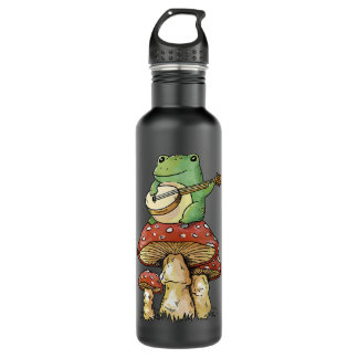 Bouteille D'eau Grenouille Jouer Banjo sur Champignons Cute Cottag