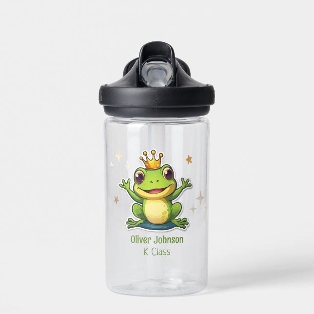 Bouteille D'eau Grenouille King Dessin Retour À L'École Nom (Avant)
