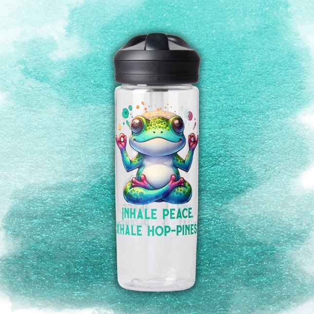 Bouteille D'eau Grenouille verte moderne Inhale Exhale | (Créateur téléchargé)