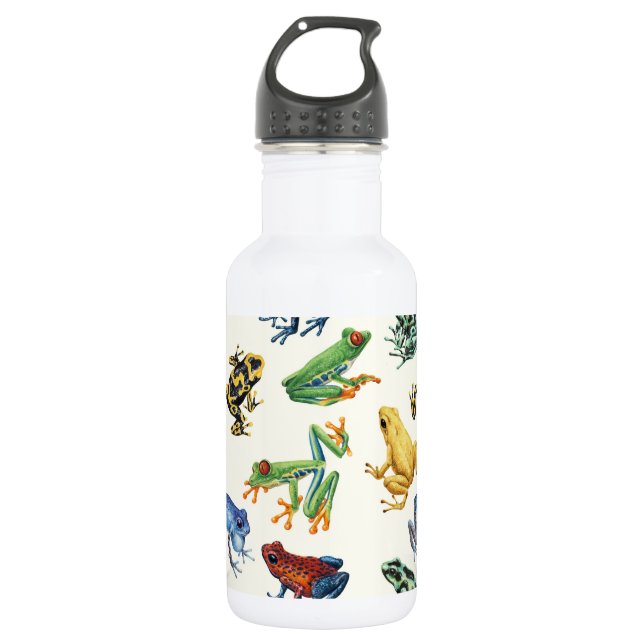 Bouteille D'eau Grenouilles sur blanc naturel (Devant)