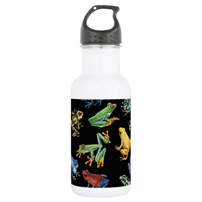 Bouteille D'eau Grenouilles sur noir (Devant)