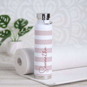 Bouteille D'eau Grilles rose pâle et blanche Personnalisées
