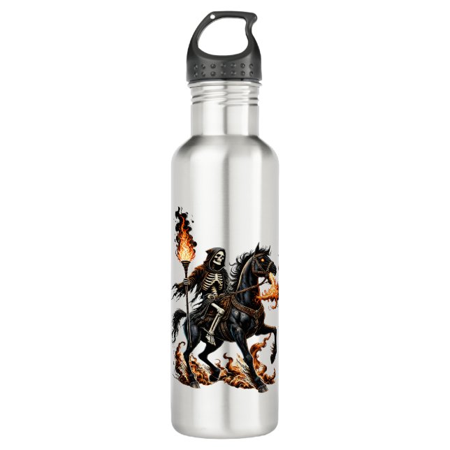 Bouteille D'eau Grim Reaper Skeleton équitation Horse Flames (Devant)