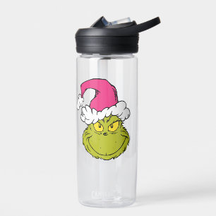Bouteille D'eau Grinch avec chapeau de Père Noël rose
