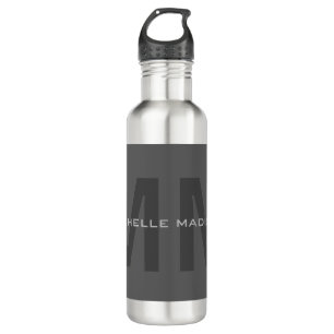 Bouteille D'eau Gris Gras Monogramme Moderne Minimaliste Nom Initi