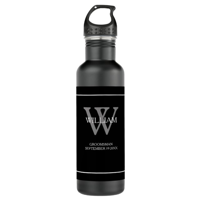 Bouteille D'eau Groomsman Cadeau moderne script monogramme cool no (Devant)