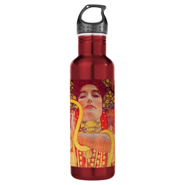 Bouteille D'eau Gustav Klimt Red Woman Gold Snake Peinture (Devant)