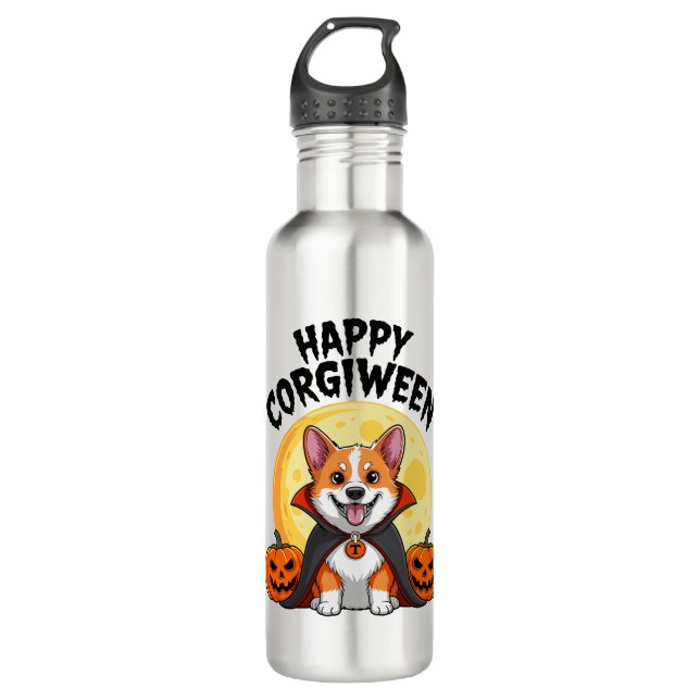 Bouteille D'eau Halloween Corgiween, Chien de Corgi Éffrayant (Devant)