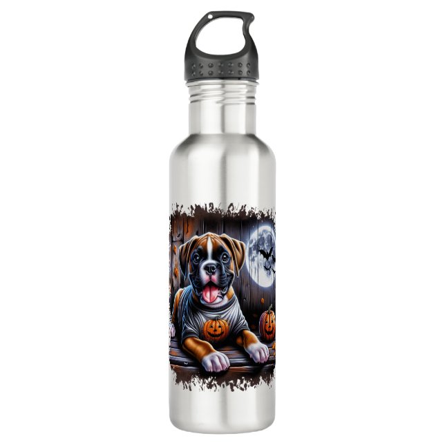 Bouteille D'eau Halloween de chien de boxe (Devant)