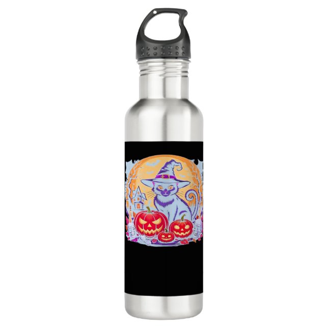 Bouteille D'eau Halloween mignon Fantôme Citrouille Chat classique (Devant)