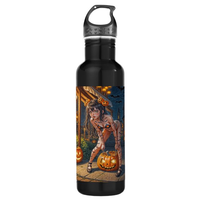 Bouteille D'eau Halloween Monster Jack-o-Lantern & Bat Vixen Girl (Devant)