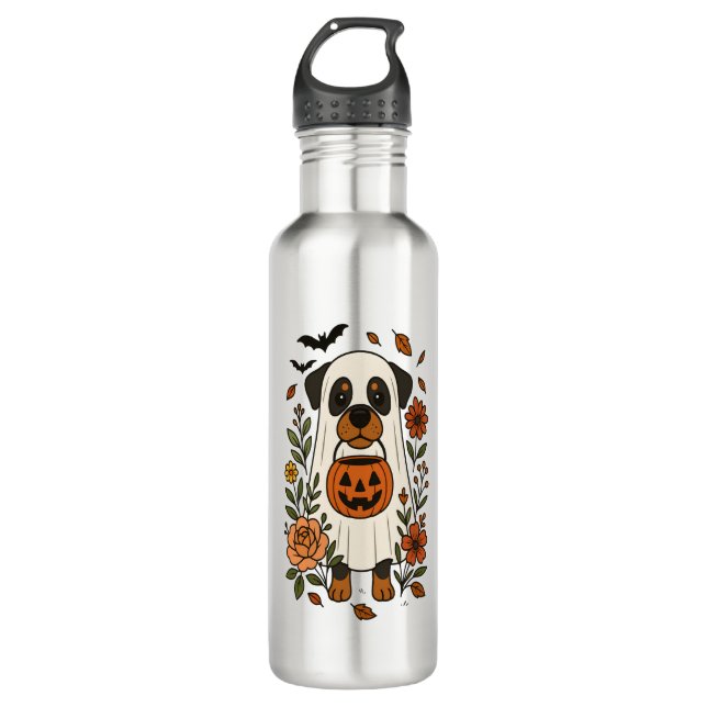 Bouteille D'eau Halloween Rottweiler avec Fleurs (Devant)