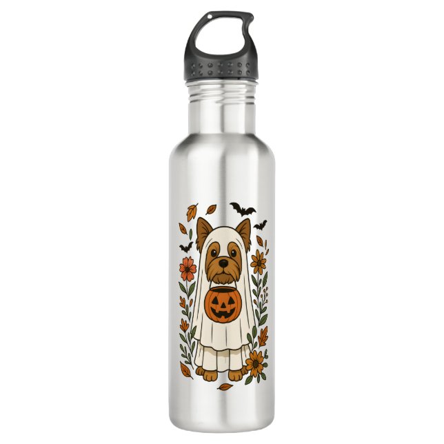 Bouteille D'eau Halloween Yorkshire Terrier Fleurs Halloween (Devant)