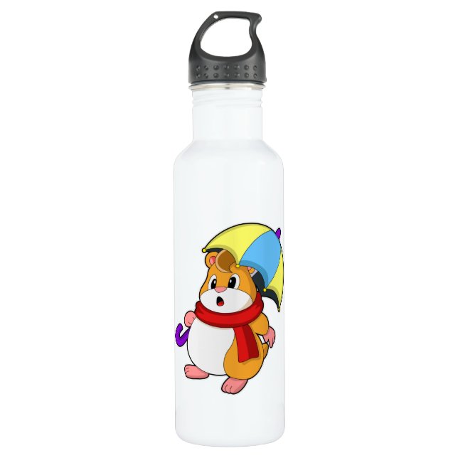 Bouteille D'eau Hamster à la pluie avec parapluie (Devant)