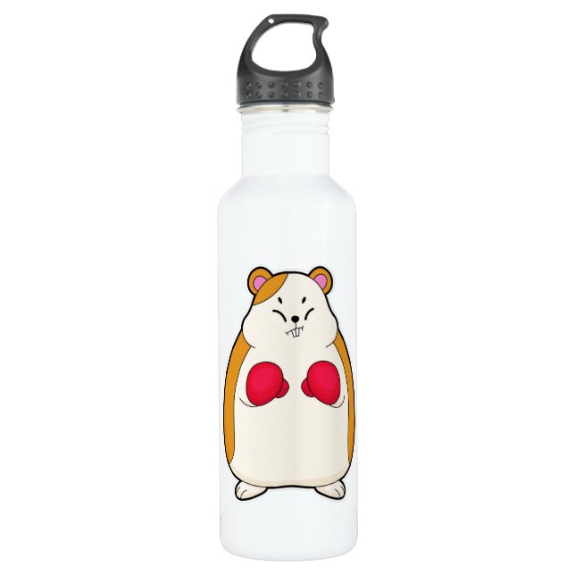 Bouteille D'eau Hamster en boîte avec gants de boxe (Devant)