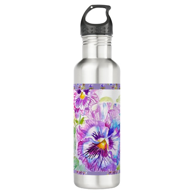 Bouteille D'eau Hand Painted Purple Pansy Pansies floral (Devant)
