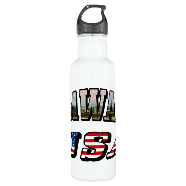 Bouteille D'eau Hawaii Picture et USA Flag Text (Devant)