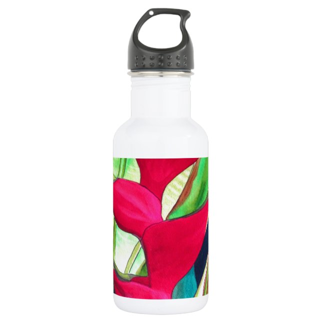 Bouteille D'eau Heliconia Lobster Claw fleur d'aquarelle tropicale (Devant)