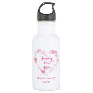 Bouteille D'eau Heureux Jamais après la Glittery Mariage de Coeurs