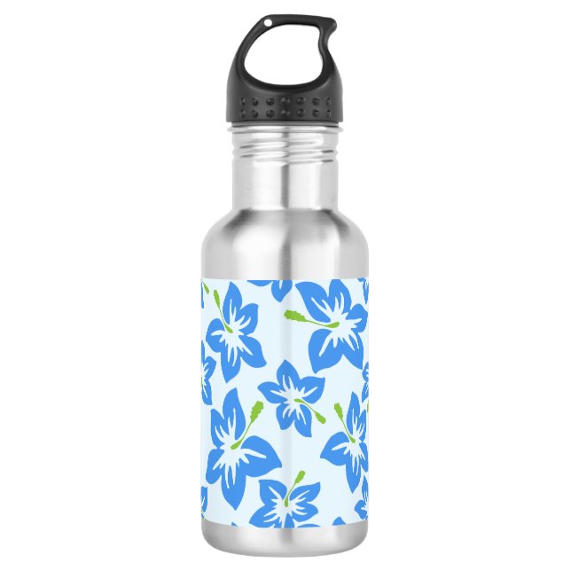 Bouteille D'eau Hibiscus bleu, Fleurs bleues, Motif de fleurs (Devant)