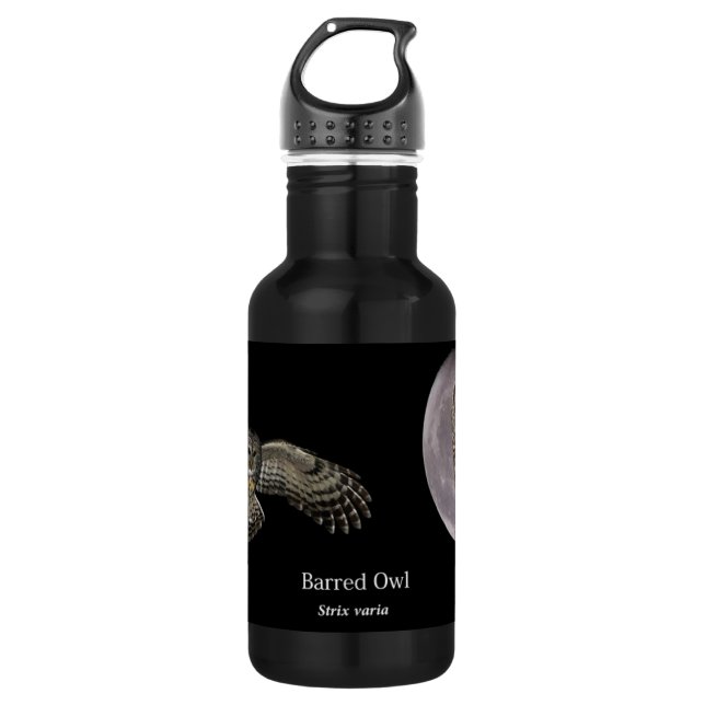 Bouteille D'eau Hibou barré contre une tasse de pleine lune (Devant)