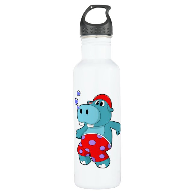 Bouteille D'eau Hippo à la natation avec maillots de bain (Devant)