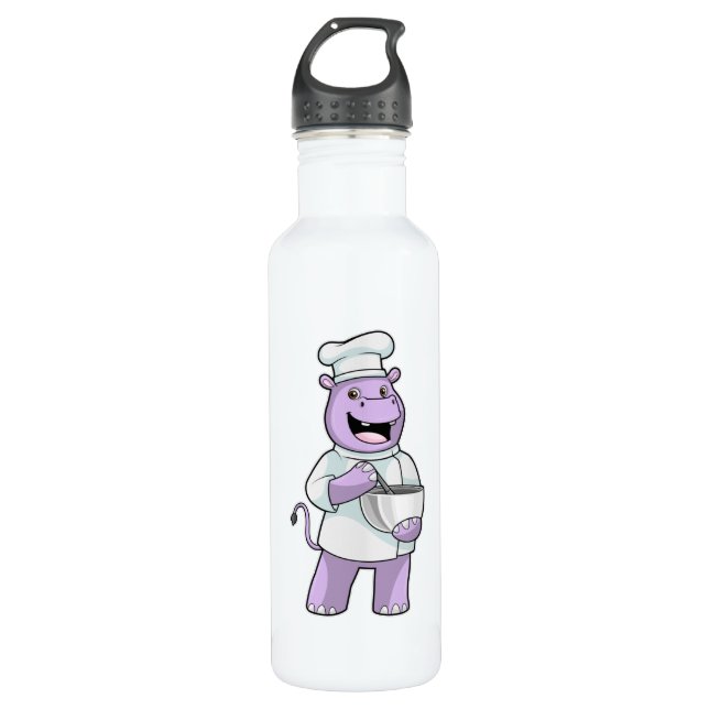 Bouteille D'eau Hippo comme chef avec bol (Devant)